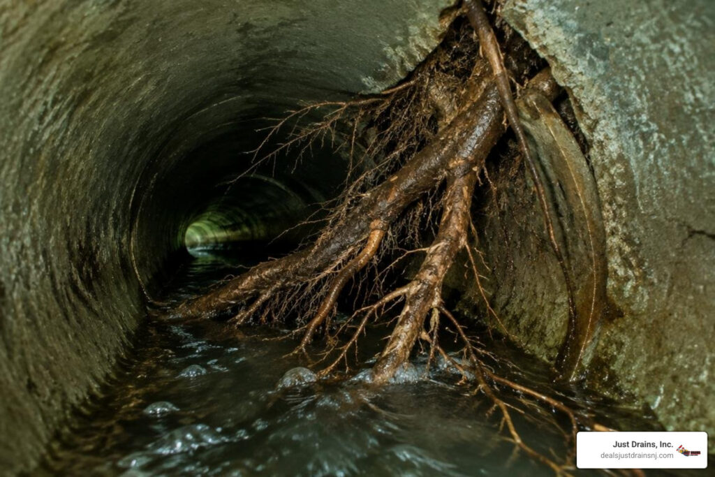 tree roots inside a sewer pipe